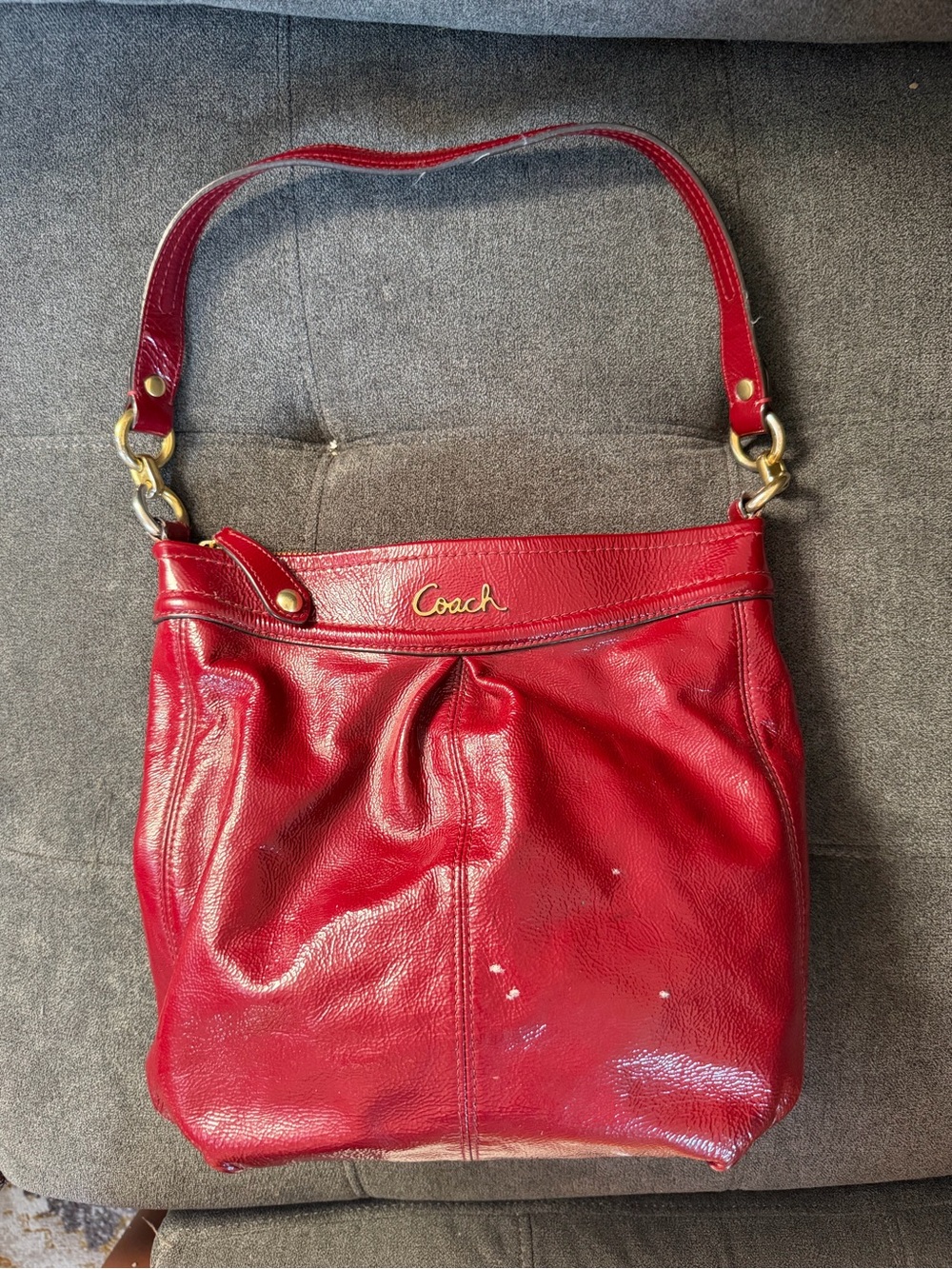Coach Ashley Patent Leather Convertible Hobo - Red Burgundy (Style F20462)